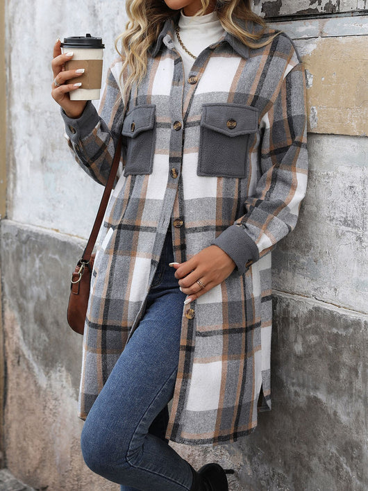 Abrigo Largo de Cuadros Cepillado con Bolsillos - Chaqueta de Invierno para Mujer - Image 13