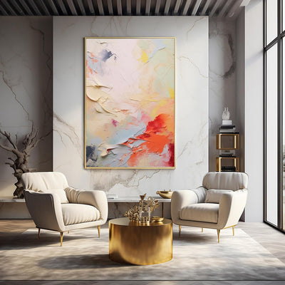 Pintura Abstracta Moderna Hecha a Mano - Lienzo Decorativo Coral Rojo Blanco Amarillo - Image 2
