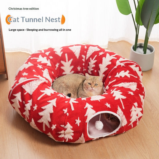Túnel Árbol de Navidad con Cama para Gatos - Nido Flanela