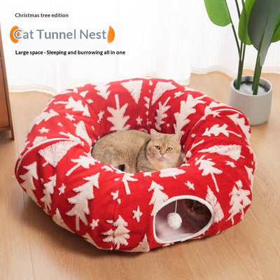 Túnel Árbol de Navidad con Cama para Gatos - Nido Flanela