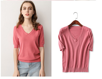 Suéter Tejido Cuello V Manga Corta para Mujer - Image 8