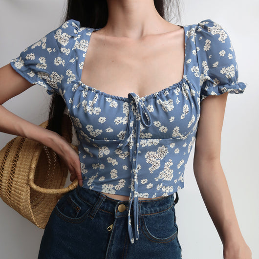 Blusa Floral Ajustada de Cintura Alta para Mujer - Image 9