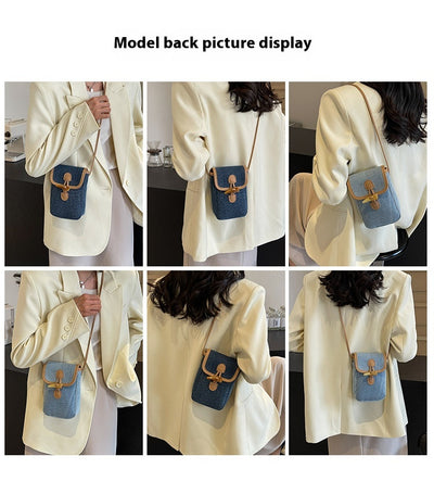 Bolsa Mensajera de Mezclilla Vertical con Botón de Cuerno para Celular Mujer - Image 13