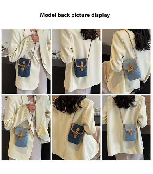 Bolsa Mensajera de Mezclilla Vertical con Botón de Cuerno para Celular Mujer - Image 13