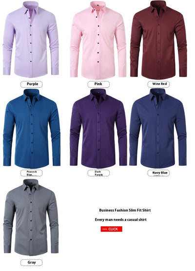 Camisa Slim Fit Coreana de Color Sólido para Hombre - Image 26