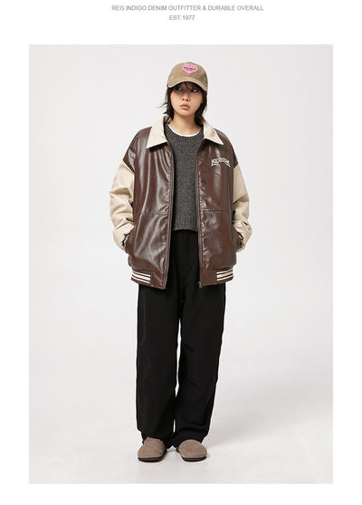 Chaqueta de Cuero PU Estilo Retro Americano con Letras Bordadas para Hombre - Image 16