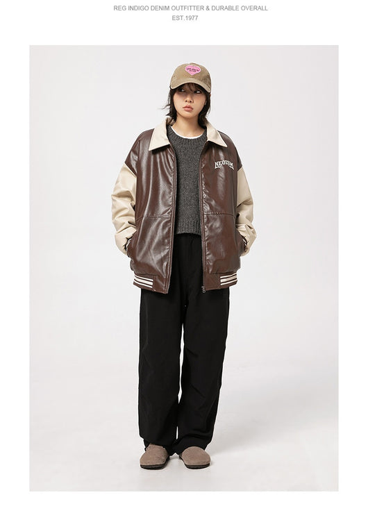 Chaqueta de Cuero PU Estilo Retro Americano con Letras Bordadas para Hombre - Image 16