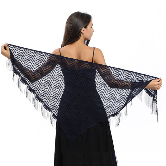 Vestido de Noche con Capa de Encaje y Escote Triangular - Image 2