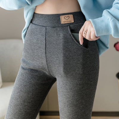 Leggings Talla Grande Gris Sólido con Bolsillos y Tela Elástica - Image 15