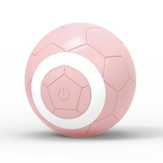 Yellow electric pet toy ball with a soccer ball pattern and a white ring around a central power button. - Image 6