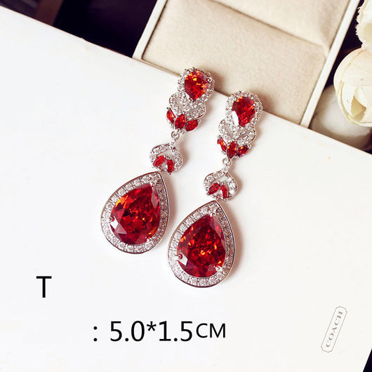 Aretes Largos de Novia con Rubí Rojo Paloma Talla Cuadrada Redonda - Image 17