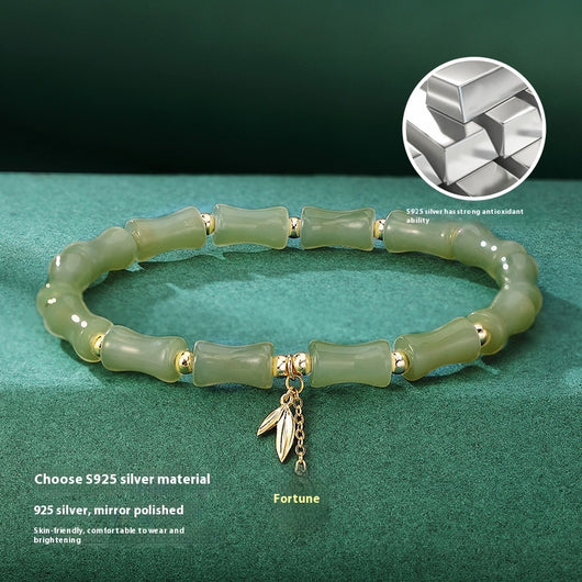 Pulsera de Jade Hetian Estilo Chino con Bambú y Protección - Para Mujer
