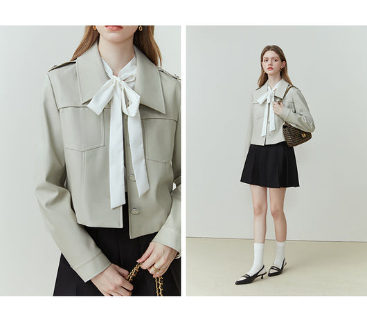 Chaqueta de Cuero PU con Solapa Corta para Mujer - Image 9
