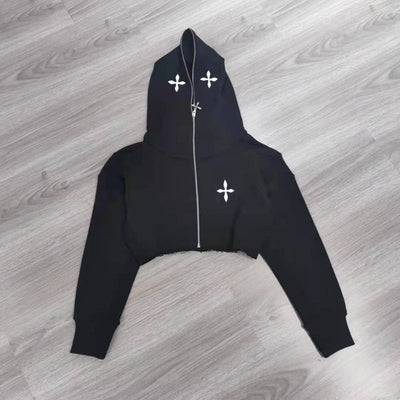 Chaqueta Hoodie Cropped Suelta con Cierre y Manga Larga - Image 12