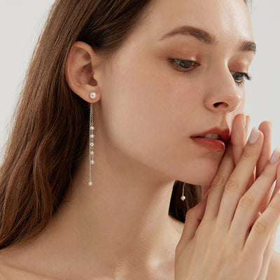 Aretes Largos de Perla de Agua Dulce con Borla en Plata 925 Auténtica - Image 10