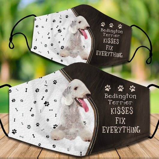 Two cotton face masks with a French Bulldog puppy peeking out, paw prints, and "French Bulldog Kisses Fix Everything" text. - Image 5