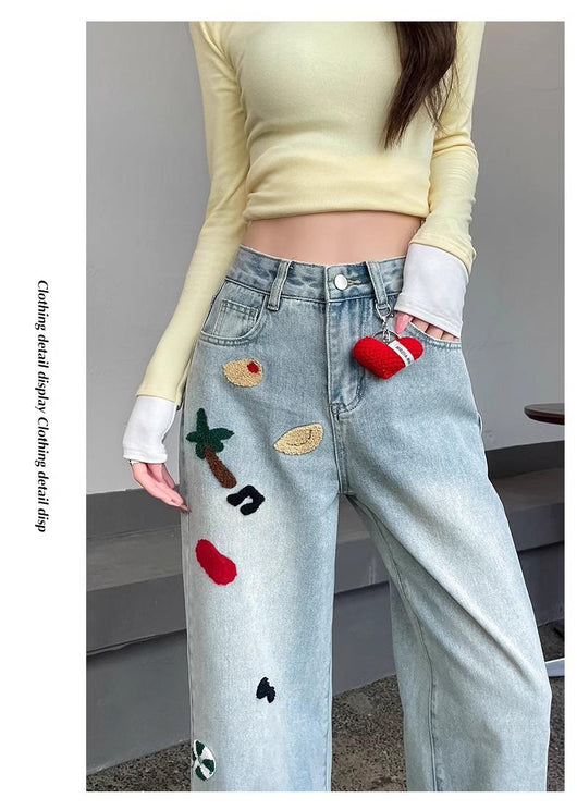Pantalones Jeans Rectos Cintura Alta con Bordados para Mujer - Image 18