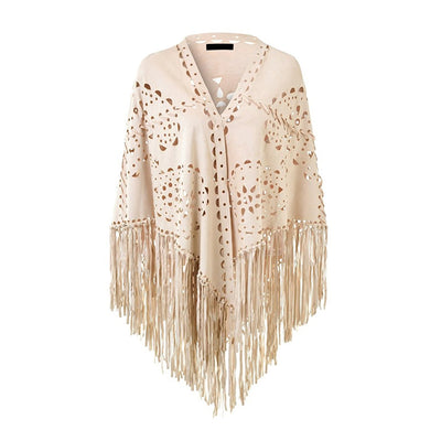 Capa Poncho de Gamuza Elástica con Flecos Versátil - Image 6