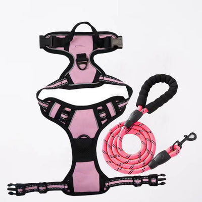 Red and black dog harness with reflective strips, adjustable straps, and a top handle for secure pet control. - Image 20