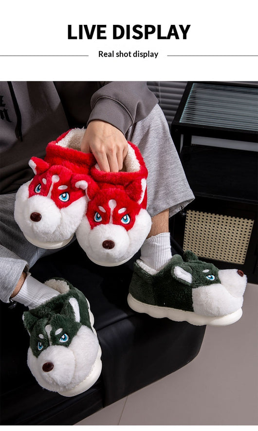 Pantuflas Husky Cartoon de Algodón Puro para Hombre - Cálidas y Cómodas para Invierno - Image 20
