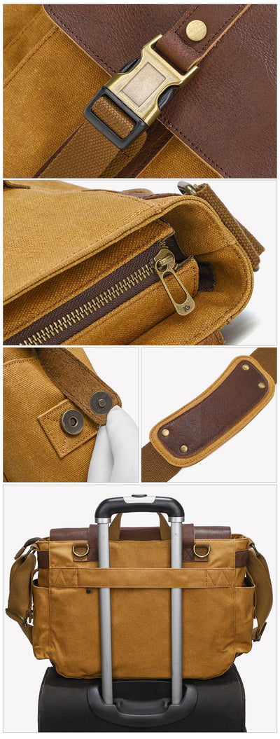 Bolsa Bandolera de Lona Encerada y Cuero Genuino - Image 13