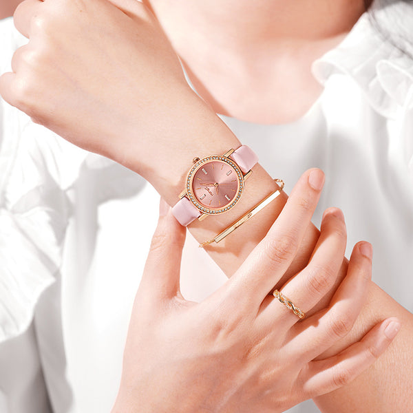 Reloj de Moda para Estudiante con Diamantes y Correa Coreana