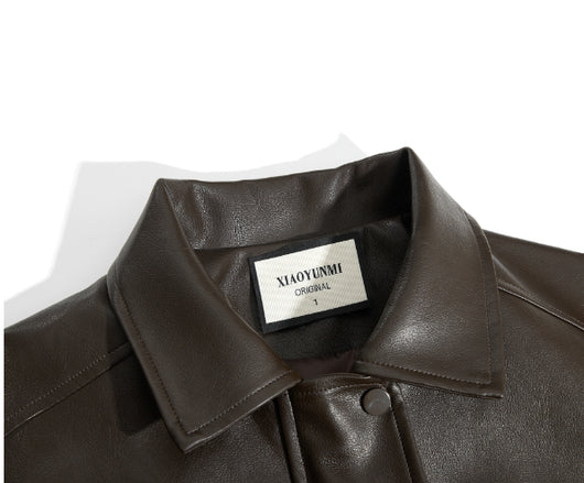 Chaqueta de Cuero Marrón Clásica - Estilo Otoñal Trendy - Image 4