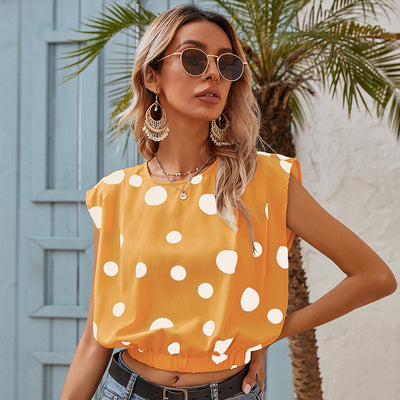 Blusa Sleeveless Lunares Grandes Cuello Ancho Abedul Moda Simple Multiuso - Image 10