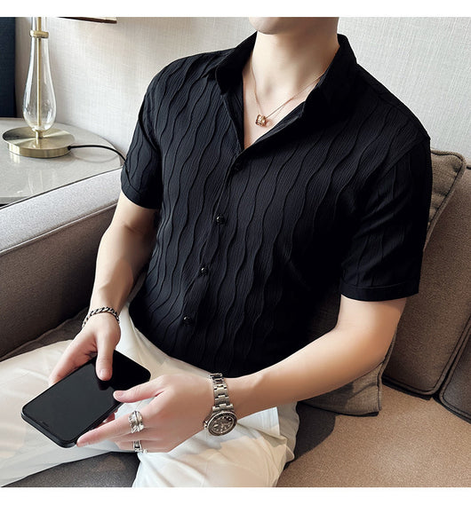 Camisa Manga Corta Slim Fit para Hombre con Patrón de Olas - Image 14