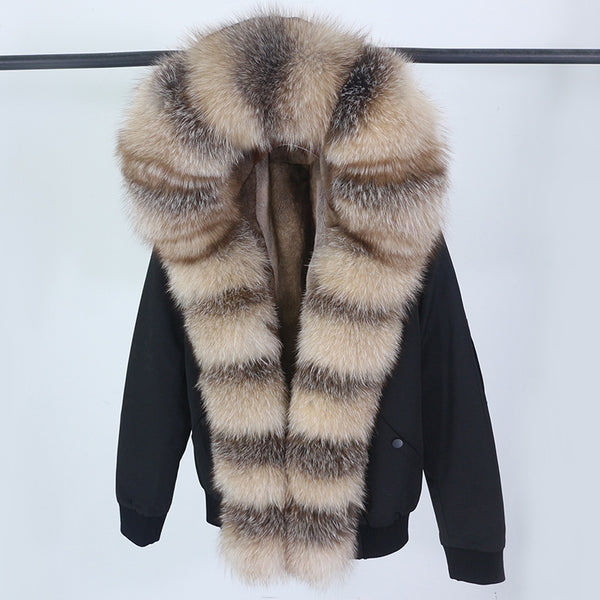 Abrigo de Piel con Cuello Desmontable y Compartimento Interior para Mujer