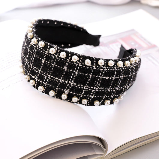 Diadema de Perlas Étnica con Tela Escocesa Clásica - Image 23