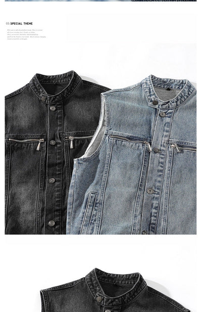 Chaleco Denim Lavado para Hombre con Cuello de Pie - Image 16