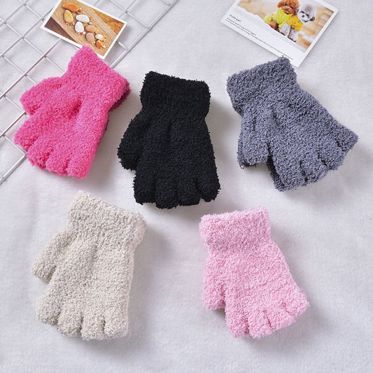 Guantes Térmicos Infantiles Mitad Dedo Terciopelo Protección Frío
