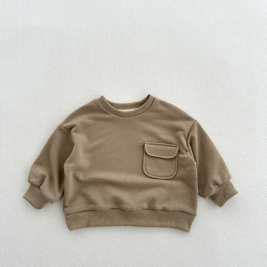 Sudadera Suelta de Color Liso con Bolsillos
