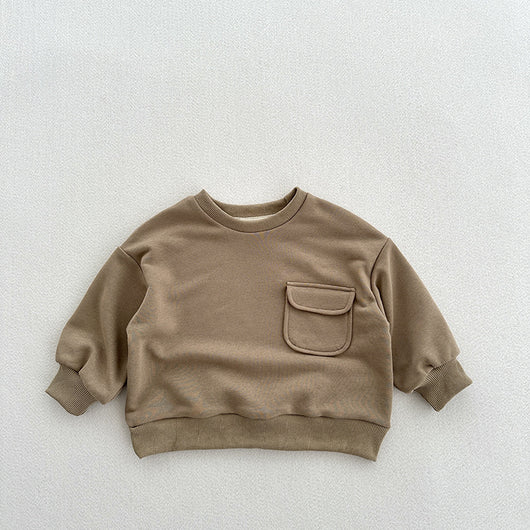 Sudadera Suelta de Color Liso con Bolsillos