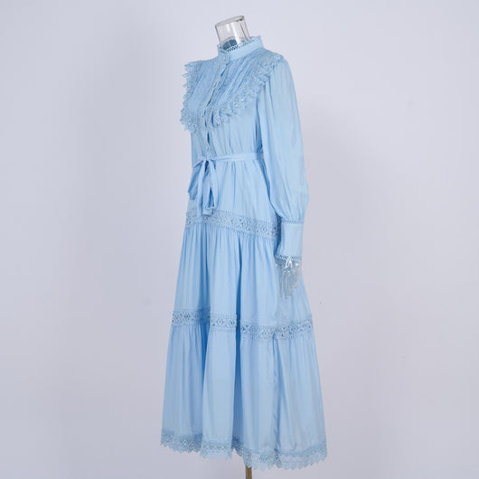Falda Larga Elegante con Blusa Bordada y Mangas Linterna Ajustadas - Image 2