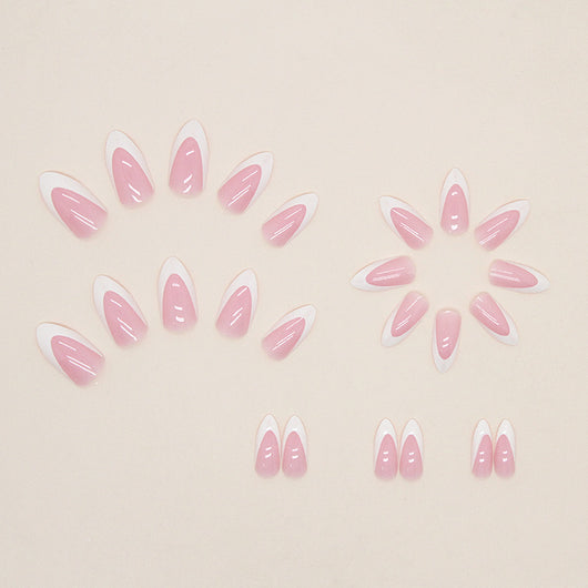 Uñas Postizas Francesas Blancas Almendra - Diseño Elegante Listo para Usar - Image 4