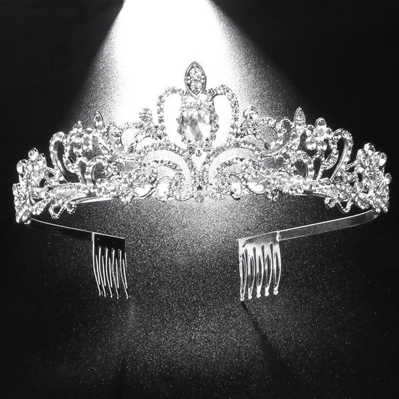 Corona Tiara Princesa con Peine de Diamantes para Novia y Fiestas