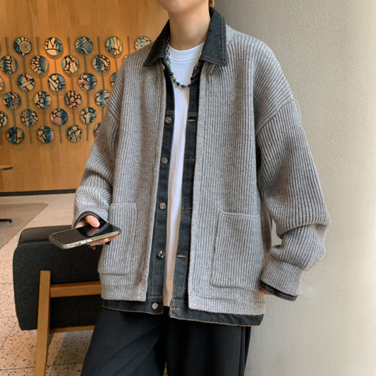 Cardigan Tejido Hombre Patchwork Multicolor Bloques de Color