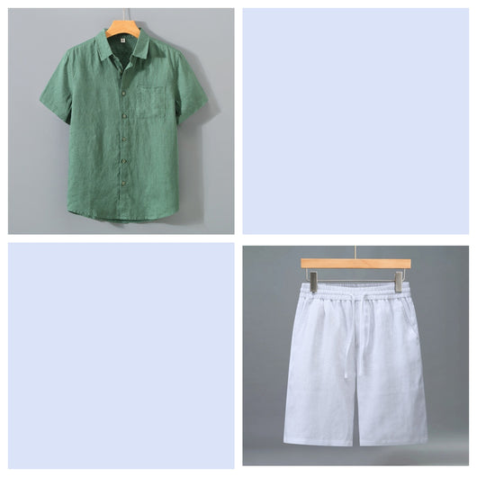 Conjunto de Shorts y Camisa de Lino para Hombre - Outfit Veraniego Ligero y Cómodo - Image 17