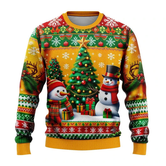 Suéter Navideño Muñeco de Nieve Estampado para Fiestas Cuello Redondo - Image 4
