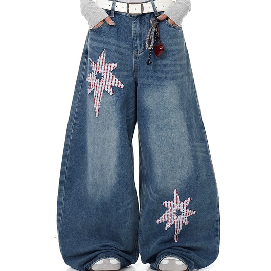 Pantalones Jeans Retro XINGX Parche Machete Pierna Ancha Suelta