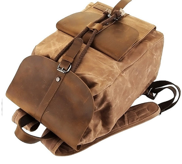 Mochila de Viaje Impermeable Cuero Crazy Horse y Lona para Hombre