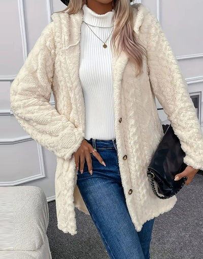 Abrigo Cardigan con Capucha y Botones - Chaqueta Larga de Invierno Color Sólido - Image 34