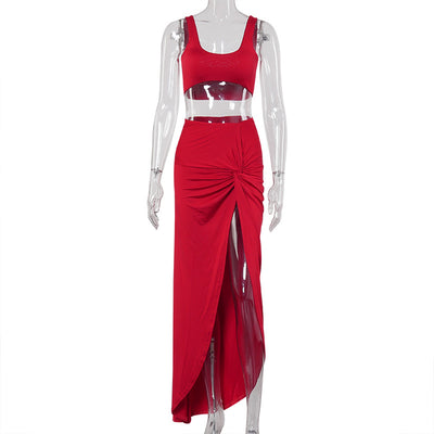 Traje Conjunto Asimétrico para Mujer con Falda Larga y Abertura Alta - Image 2