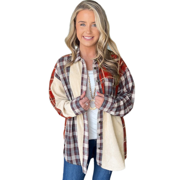 Chaqueta Patchwork de Pana a Cuadros - Estilo Europeo Otoño Invierno - Image 7
