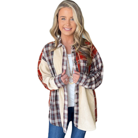 Chaqueta Patchwork de Pana a Cuadros - Estilo Europeo Otoño Invierno - Image 7