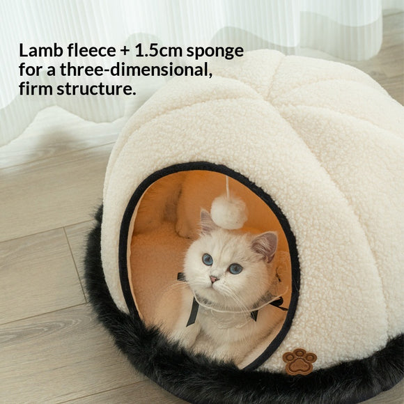 Cama Semicubierta para Gatos con Lana de Cordero - Calidez Invernal