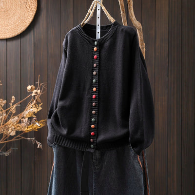 Cardigan de Algodón con Botones Coloridos - Corte Holgado y Efecto Adelgazante