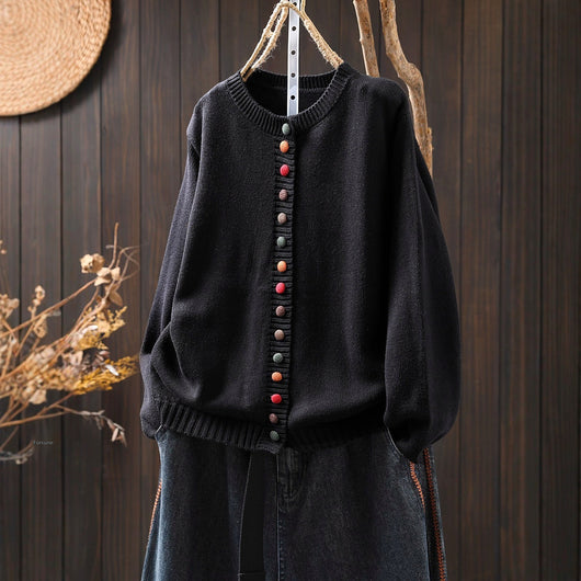 Cardigan de Algodón con Botones Coloridos - Corte Holgado y Efecto Adelgazante
